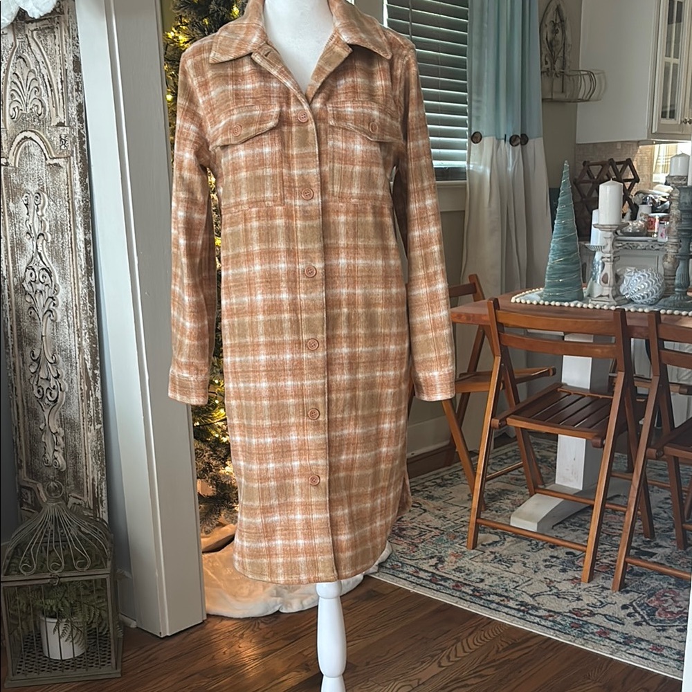 Plaid Button-Up Long Coat
